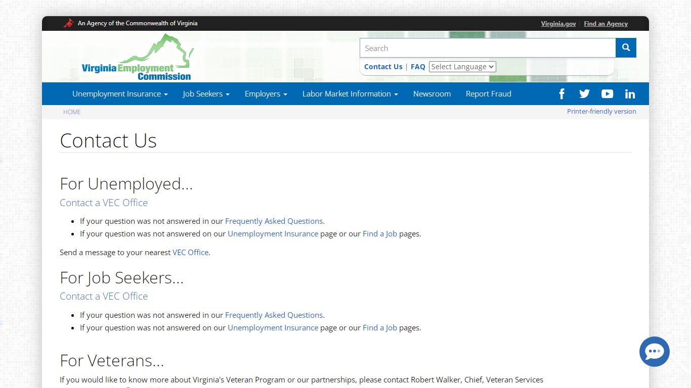 Contact Us | Virginia Employment Commission